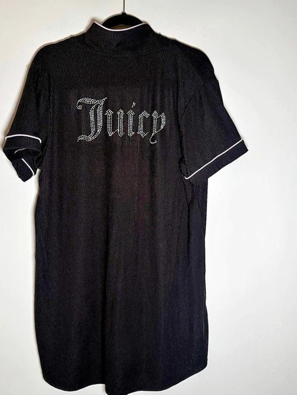Juicy Couture Ribbed Rhinestone Logo Sleep Shirt Dress Black XL